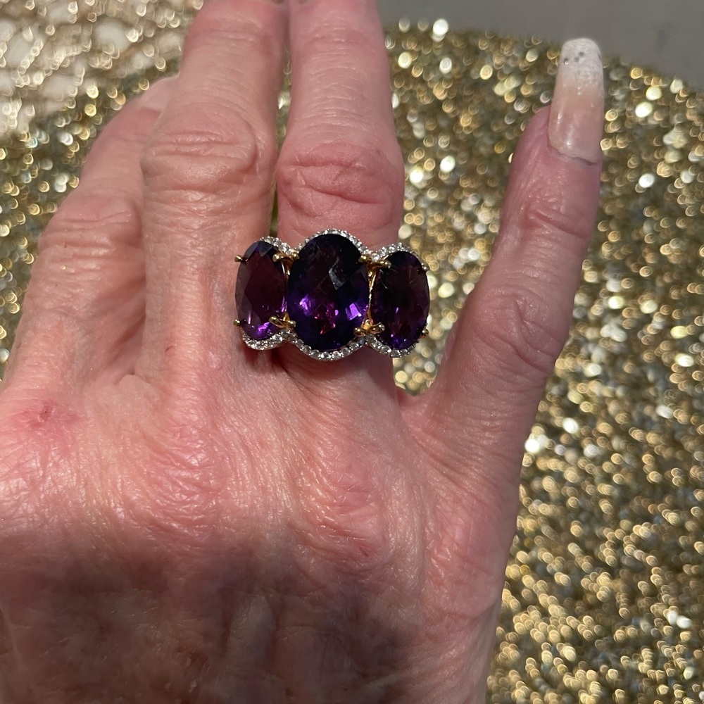 Gems Treasures. Three stone  Amathyst  Ring